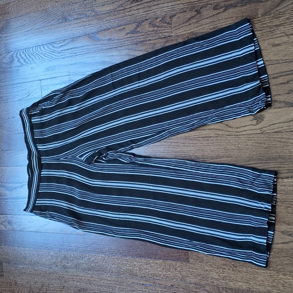 LOFT Black and White Vertical Stripe Wide-Leg Crop Pants